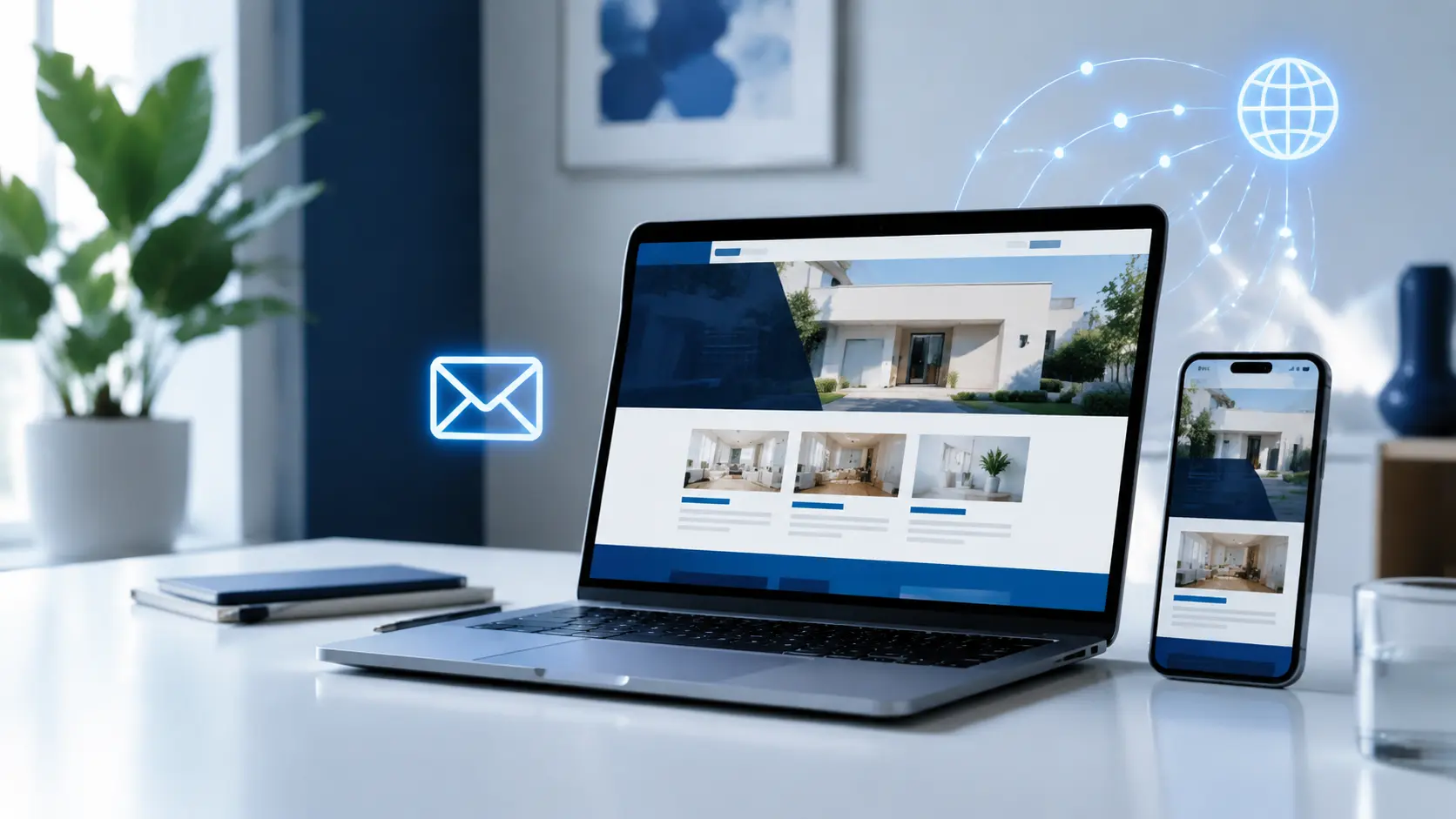 Laptop e smartphone con un sito web moderno e responsive