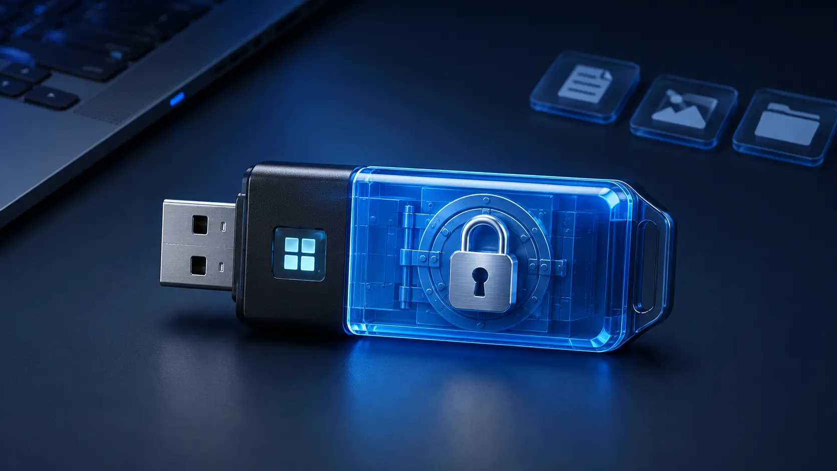 Illustrazione di una chiavetta USB protetta da cifratura e da un volume sicuro